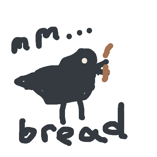 An original hand-drawn crow thinking ‘mmm… bread’